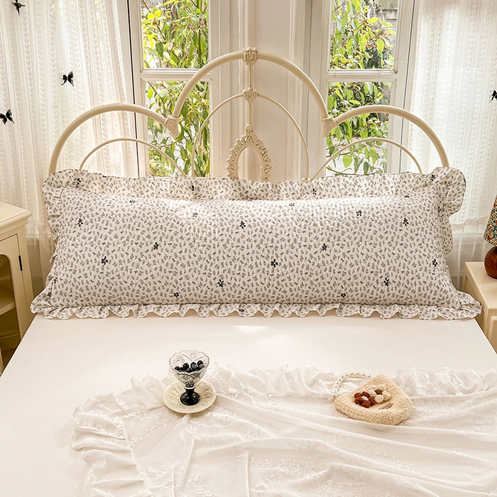 91家纺网 家纺一手货源 找家纺 梦舒羽 2026新款A类云朵棉夹棉花边枕套宿舍情侣双人加长枕芯内胆套-双人枕套 花无意（花边夹棉）