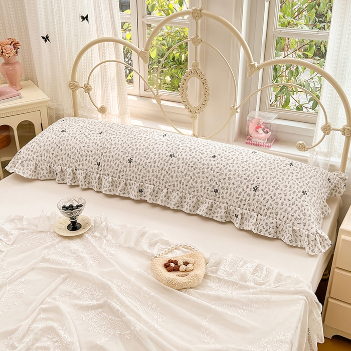 91家纺网 家纺一手货源 找家纺 梦舒羽 2026新款A类云朵棉夹棉花边枕套宿舍情侣双人加长枕芯内胆套-双人枕套 花无意（花边夹棉）