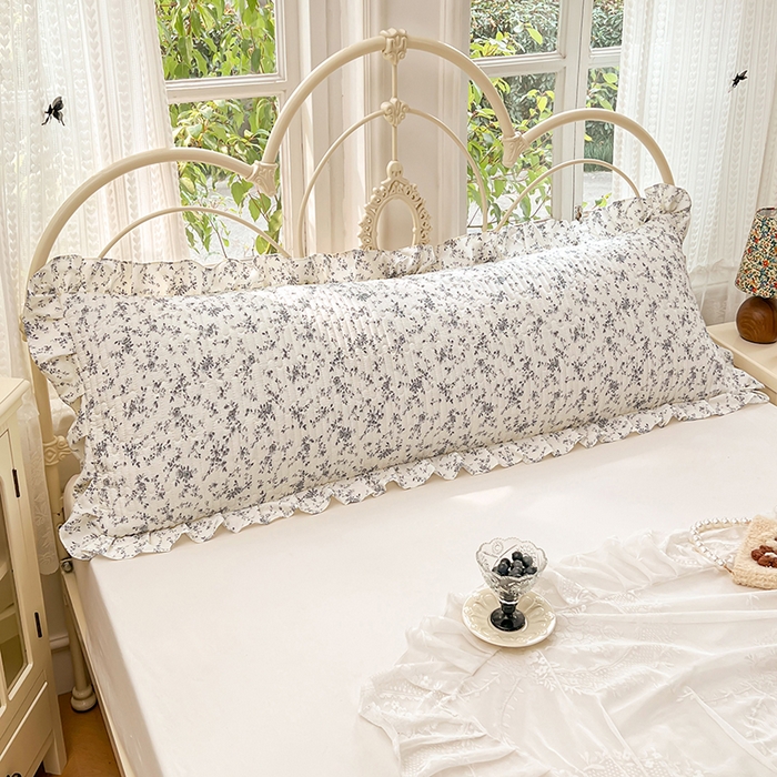 91家纺网 家纺一手货源 找家纺 梦舒羽 2026新款A类云朵棉夹棉花边枕套宿舍情侣双人加长枕芯内胆套-双人枕套 兰亭序-灰（花边夹棉）