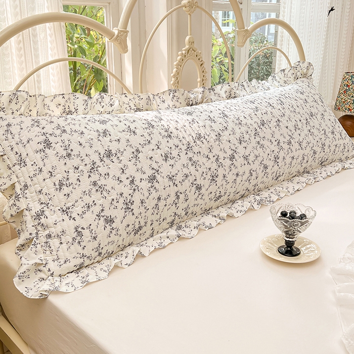 梦舒羽 2026新款A类云朵棉夹棉花边枕套宿舍情侣双人加长枕芯内胆套-双人枕套 兰亭序-灰（花边夹棉）