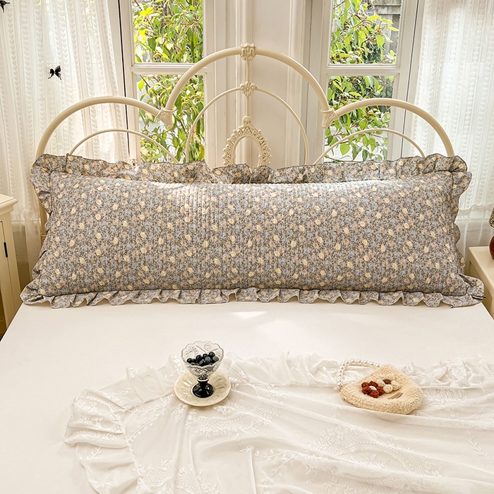 91家纺网 家纺一手货源 找家纺 梦舒羽 2026新款A类云朵棉夹棉花边枕套宿舍情侣双人加长枕芯内胆套-双人枕套 海棠花开（花边夹棉）