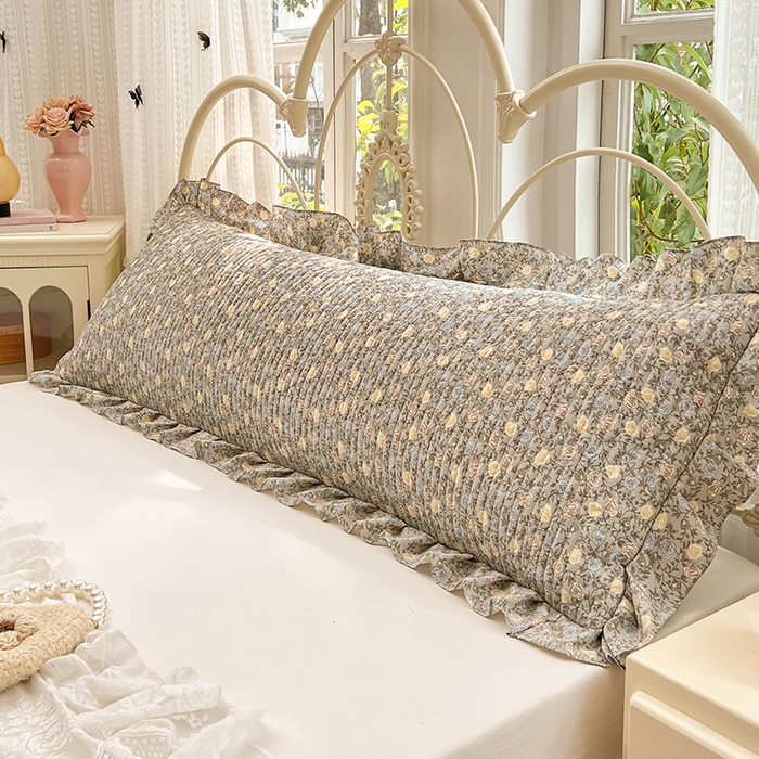 91家纺网 家纺一手货源 找家纺 梦舒羽 2026新款A类云朵棉夹棉花边枕套宿舍情侣双人加长枕芯内胆套-双人枕套 海棠花开（花边夹棉）