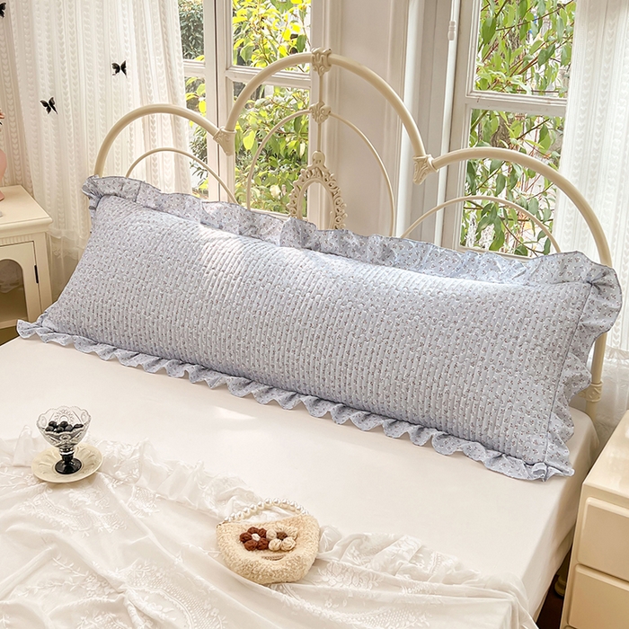 91家纺网 家纺一手货源 找家纺 梦舒羽 2026新款A类云朵棉夹棉花边枕套宿舍情侣双人加长枕芯内胆套-双人枕套 满天星-蓝（花边夹棉）