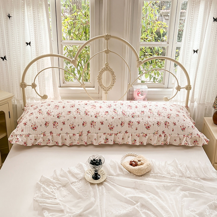 91家纺网 家纺一手货源 找家纺 梦舒羽 2026新款A类云朵棉夹棉花边枕套宿舍情侣双人加长枕芯内胆套-双人枕套 粉黛花园（花边夹棉）