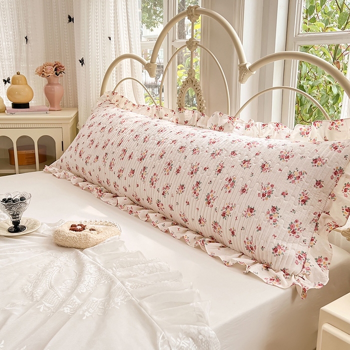 91家纺网 家纺一手货源 找家纺 梦舒羽 2026新款A类云朵棉夹棉花边枕套宿舍情侣双人加长枕芯内胆套-双人枕套 粉黛花园（花边夹棉）