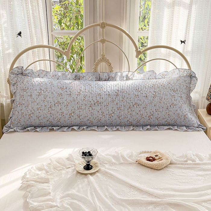 91家纺网 家纺一手货源 找家纺 梦舒羽 2026新款A类云朵棉夹棉花边枕套宿舍情侣双人加长枕芯内胆套-双人枕套 兰亭序-蓝（花边夹棉）