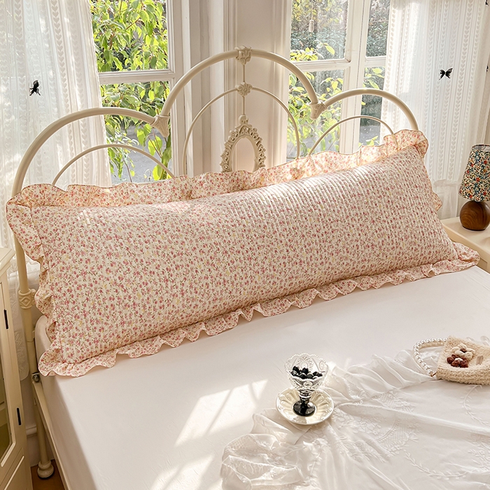 91家纺网 家纺一手货源 找家纺 梦舒羽 2026新款A类云朵棉夹棉花边枕套宿舍情侣双人加长枕芯内胆套-双人枕套 芊芊花海（花边夹棉）