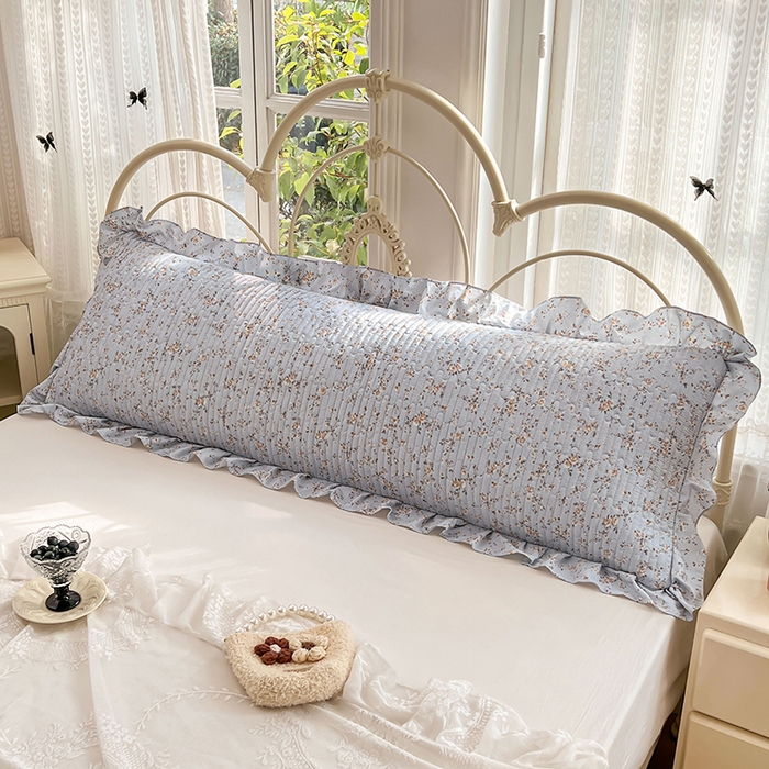 91家纺网 家纺一手货源 找家纺 梦舒羽 2026新款A类云朵棉夹棉花边枕套宿舍情侣双人加长枕芯内胆套-双人枕套 兰亭序-蓝（花边夹棉）