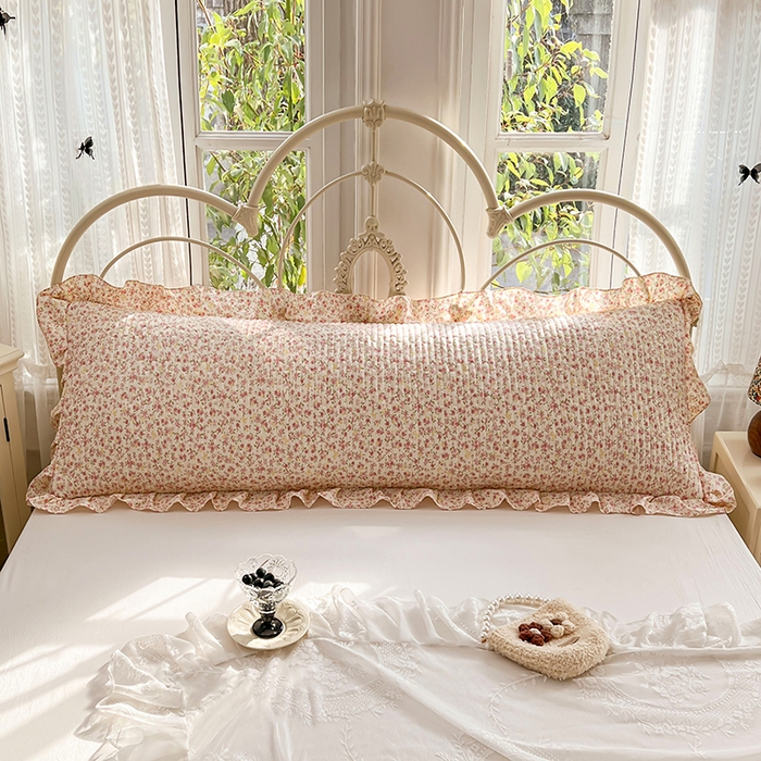 91家纺网 家纺一手货源 找家纺 梦舒羽 2026新款A类云朵棉夹棉花边枕套宿舍情侣双人加长枕芯内胆套-双人枕套 芊芊花海（花边夹棉）