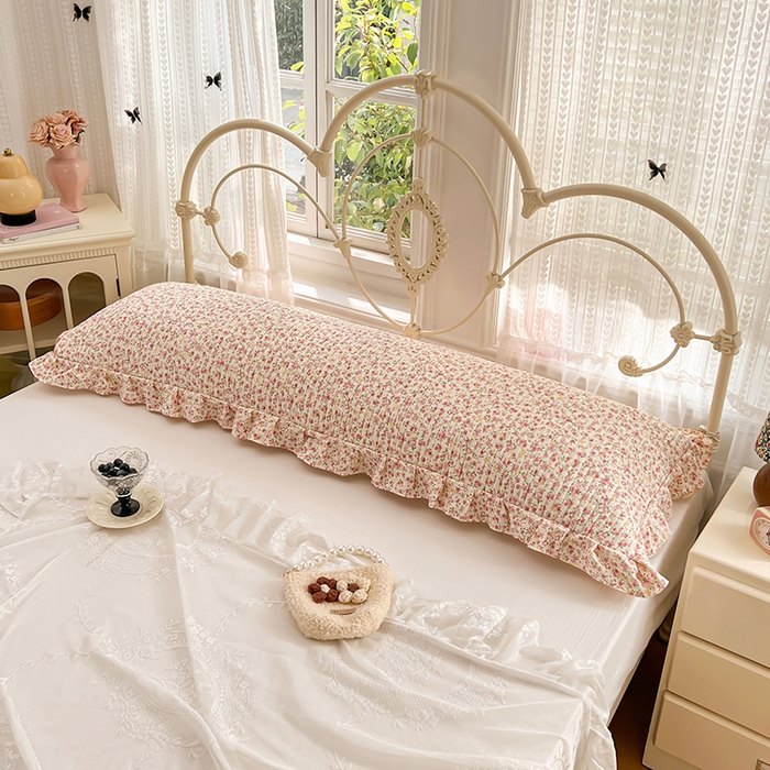 91家纺网 家纺一手货源 找家纺 梦舒羽 2026新款A类云朵棉夹棉花边枕套宿舍情侣双人加长枕芯内胆套-双人枕套 芊芊花海（花边夹棉）