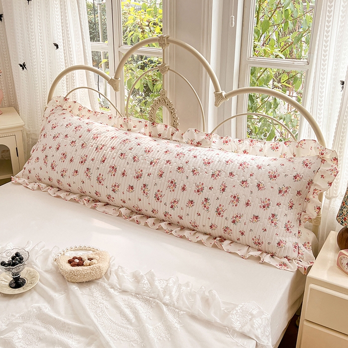 91家纺网 家纺一手货源 找家纺 梦舒羽 2026新款A类云朵棉夹棉花边枕套宿舍情侣双人加长枕芯内胆套-双人枕套 粉黛花园（花边夹棉）