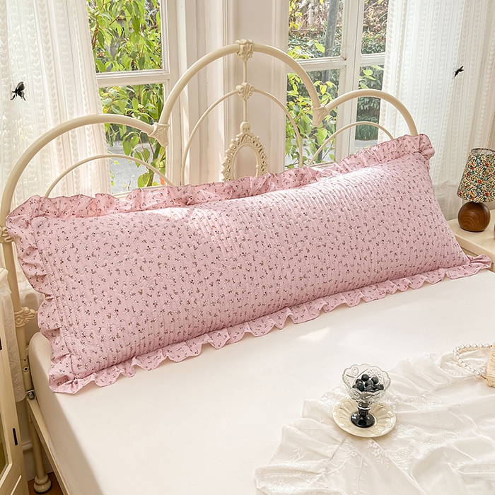 91家纺网 家纺一手货源 找家纺 梦舒羽 2026新款A类云朵棉夹棉花边枕套宿舍情侣双人加长枕芯内胆套-双人枕套 爱丽丝-粉（花边夹棉）