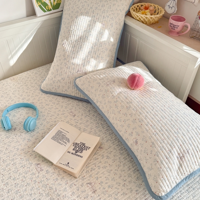 91家纺网 家纺一手货源 找家纺 茉夕家纺 2026新款春季纯棉棉花印花单品床盖单件床盖 蓝心兔