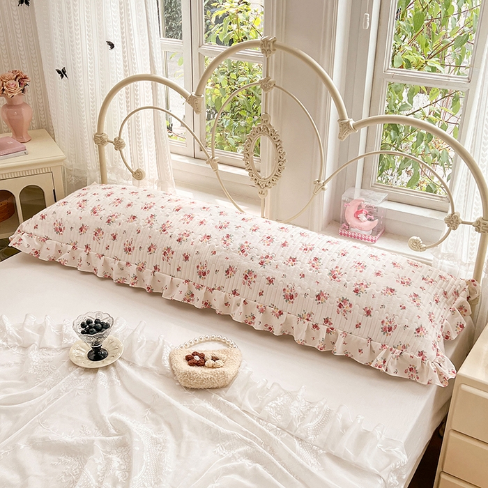 91家纺网 家纺一手货源 找家纺 梦舒羽 2026新款A类云朵棉夹棉花边枕套宿舍情侣双人加长枕芯内胆套-双人枕套 粉黛花园（花边夹棉）