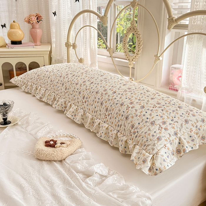 91家纺网 家纺一手货源 找家纺 梦舒羽 2026新款A类云朵棉夹棉花边枕套宿舍情侣双人加长枕芯内胆套-双人枕套 花蔓清风（花边夹棉）