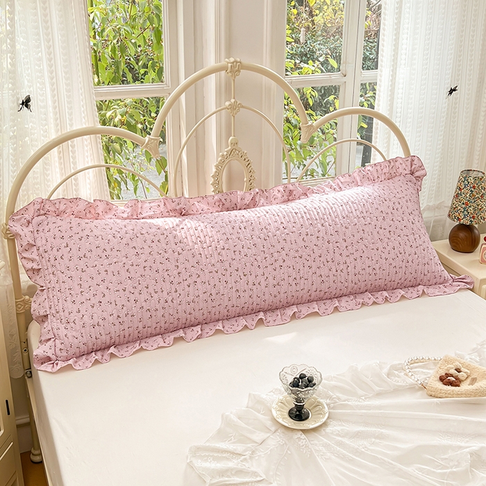 91家纺网 家纺一手货源 找家纺 梦舒羽 2026新款A类云朵棉夹棉花边枕套宿舍情侣双人加长枕芯内胆套-双人枕套 爱丽丝-粉（花边夹棉）