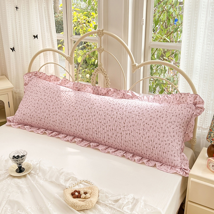 91家纺网 家纺一手货源 找家纺 梦舒羽 2026新款A类云朵棉夹棉花边枕套宿舍情侣双人加长枕芯内胆套-双人枕套 爱丽丝-粉（花边夹棉）