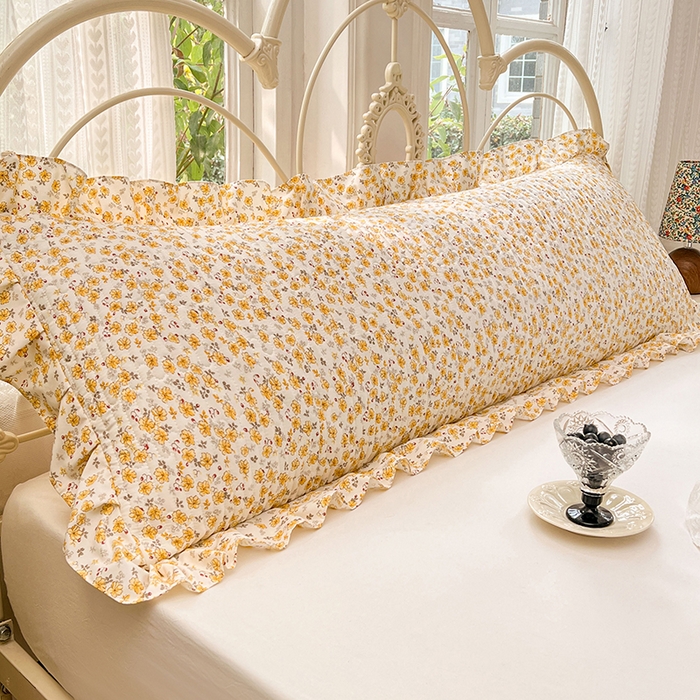 梦舒羽 2026新款A类云朵棉夹棉花边枕套宿舍情侣双人加长枕芯内胆套-双人枕套 春日暖阳（花边夹棉）