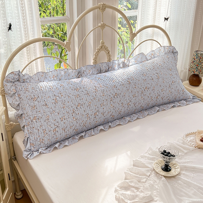 91家纺网 家纺一手货源 找家纺 梦舒羽 2026新款A类云朵棉夹棉花边枕套宿舍情侣双人加长枕芯内胆套-双人枕套 兰亭序-蓝（花边夹棉）