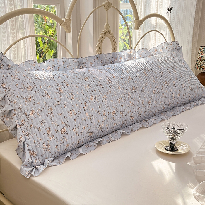 梦舒羽 2026新款A类云朵棉夹棉花边枕套宿舍情侣双人加长枕芯内胆套-双人枕套 兰亭序-蓝（花边夹棉）