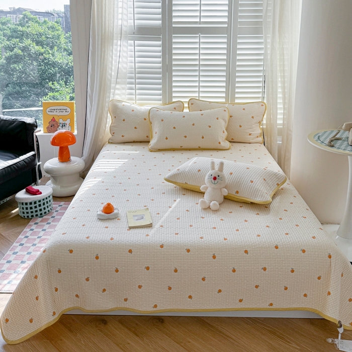 茉夕家纺 2026新款春季纯棉棉花印花单品床盖单件床盖 乐橙橙