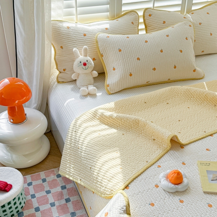 91家纺网 家纺一手货源 找家纺 茉夕家纺 2026新款春季纯棉棉花印花单品床盖单件床盖 乐橙橙