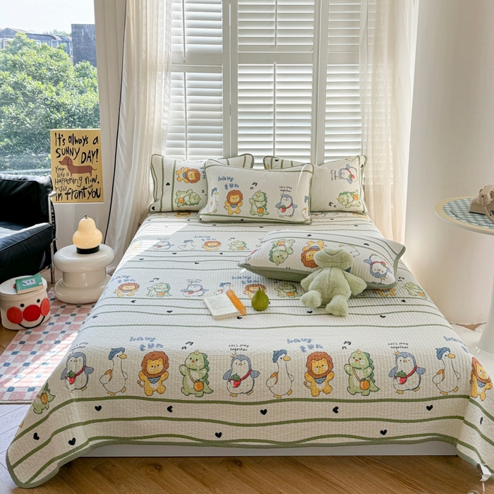 茉夕家纺 2026新款春季纯棉棉花印花单品床盖单件床盖 萌宠乐园