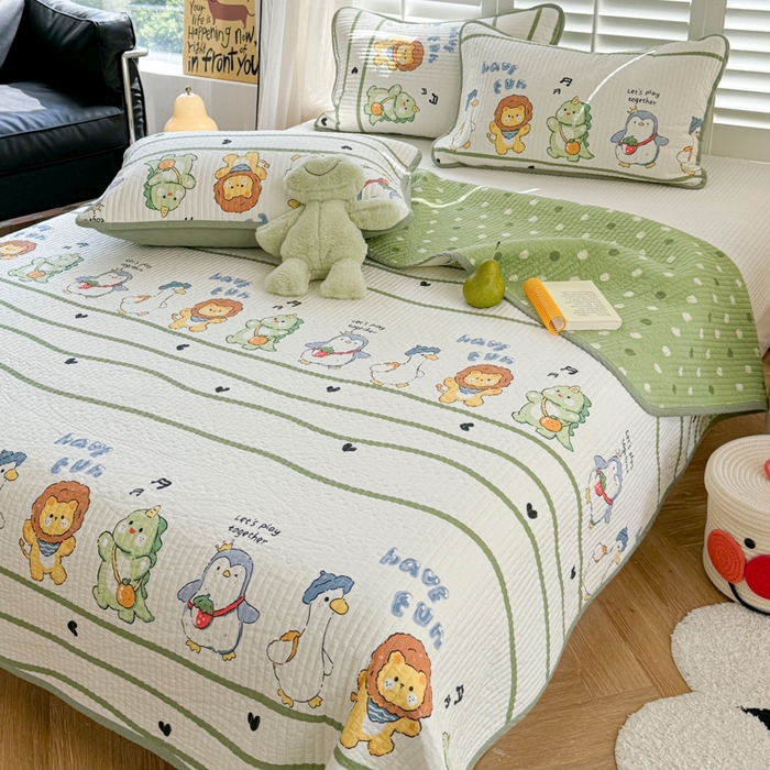 91家纺网 家纺一手货源 找家纺 茉夕家纺 2026新款春季纯棉棉花印花单品床盖单件床盖 萌宠乐园