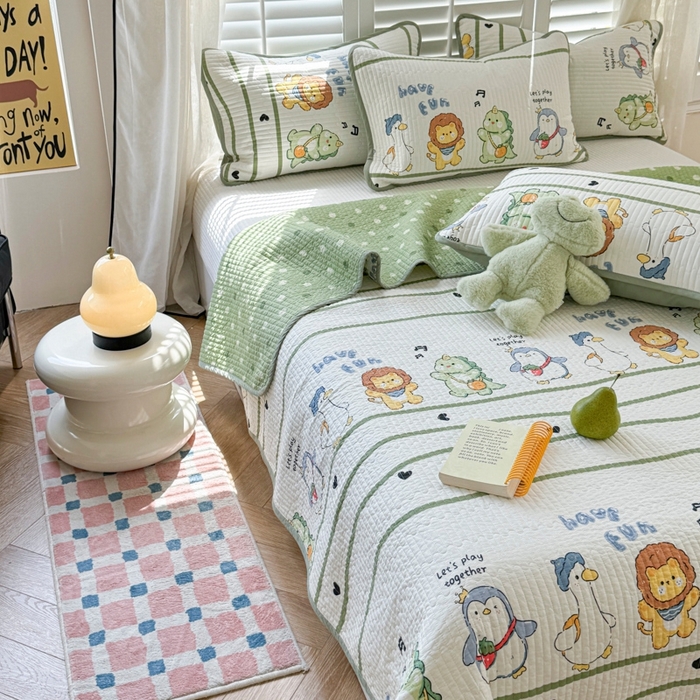 91家纺网 家纺一手货源 找家纺 茉夕家纺 2026新款春季纯棉棉花印花单品床盖单件床盖 萌宠乐园