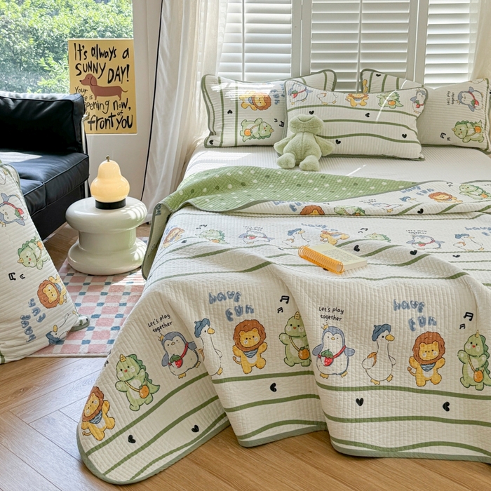 91家纺网 家纺一手货源 找家纺 茉夕家纺 2026新款春季纯棉棉花印花单品床盖单件床盖 萌宠乐园