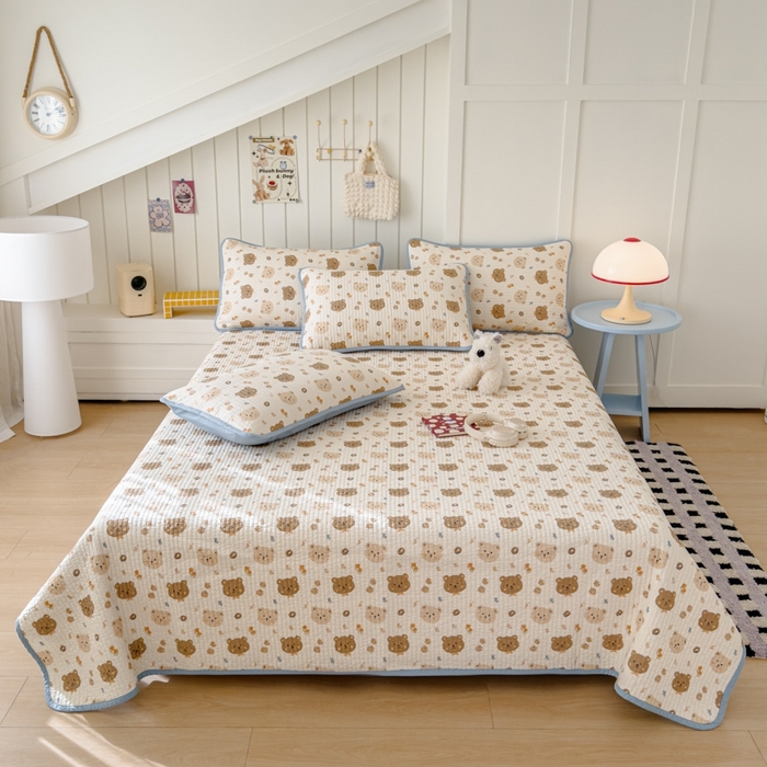 茉夕家纺 2026新款春季纯棉棉花印花单品床盖单件床盖 迷你熊