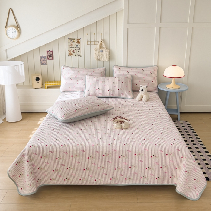 茉夕家纺 2026新款春季纯棉棉花印花单品床盖单件床盖 米兰小狗