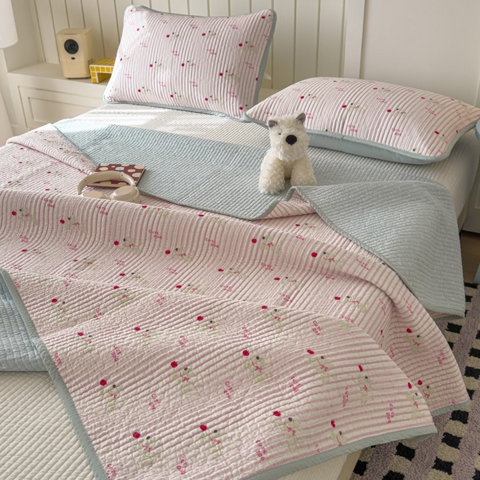 91家纺网 家纺一手货源 找家纺 茉夕家纺 2026新款春季纯棉棉花印花单品床盖单件床盖 米兰小狗