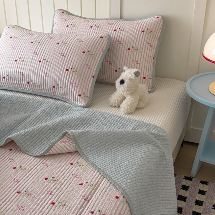 91家纺网 家纺一手货源 找家纺 茉夕家纺 2026新款春季纯棉棉花印花单品床盖单件床盖 米兰小狗