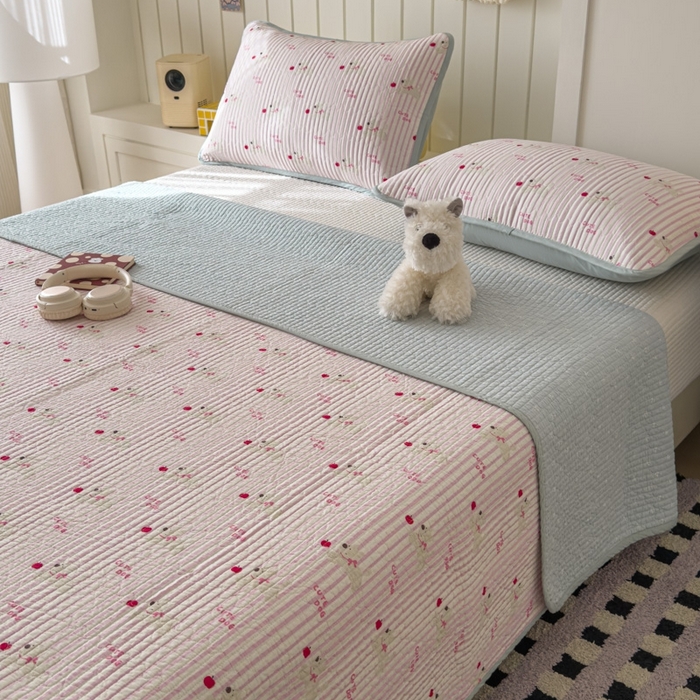 91家纺网 家纺一手货源 找家纺 茉夕家纺 2026新款春季纯棉棉花印花单品床盖单件床盖 米兰小狗