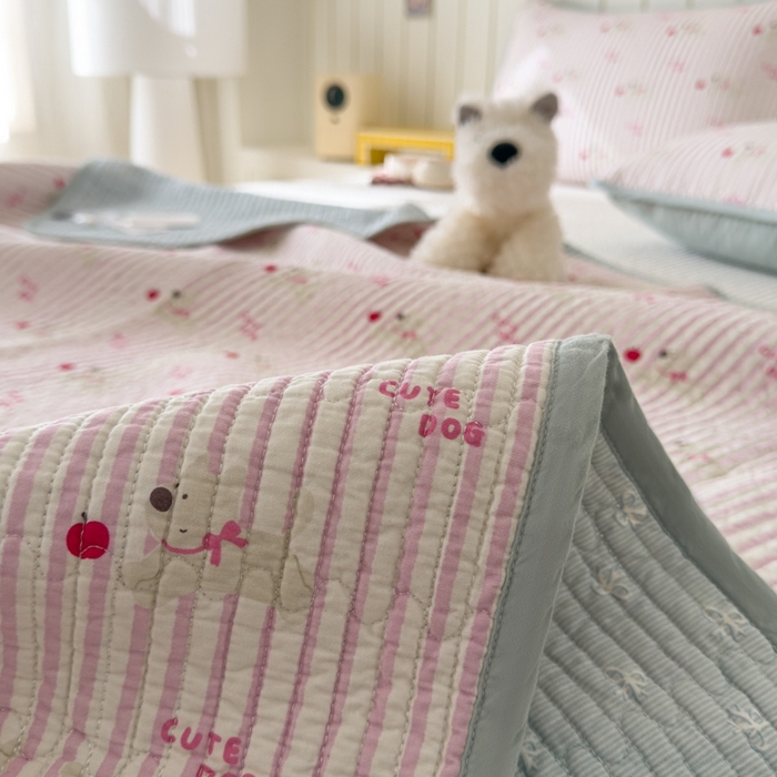 91家纺网 家纺一手货源 找家纺 茉夕家纺 2026新款春季纯棉棉花印花单品床盖单件床盖 米兰小狗