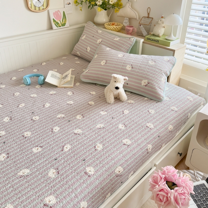 茉夕家纺 2026新款春季纯棉棉花印花单品床盖单件床盖 努力小狗