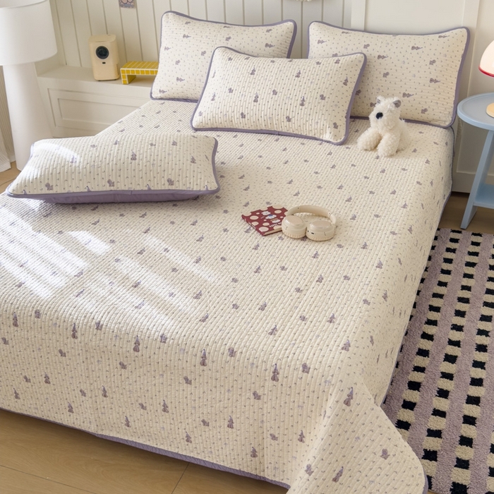 91家纺网 家纺一手货源 找家纺 茉夕家纺 2026新款春季纯棉棉花印花单品床盖单件床盖 圣诞小狗