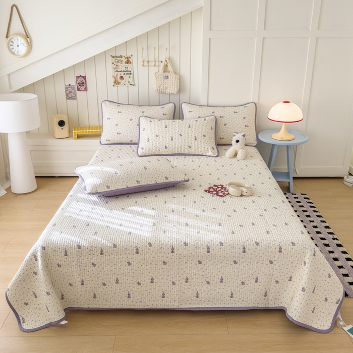 茉夕家纺 2026新款春季纯棉棉花印花单品床盖单件床盖 圣诞小狗