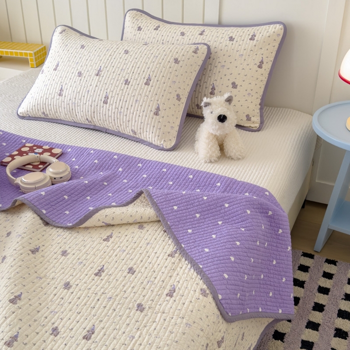 91家纺网 家纺一手货源 找家纺 茉夕家纺 2026新款春季纯棉棉花印花单品床盖单件床盖 圣诞小狗