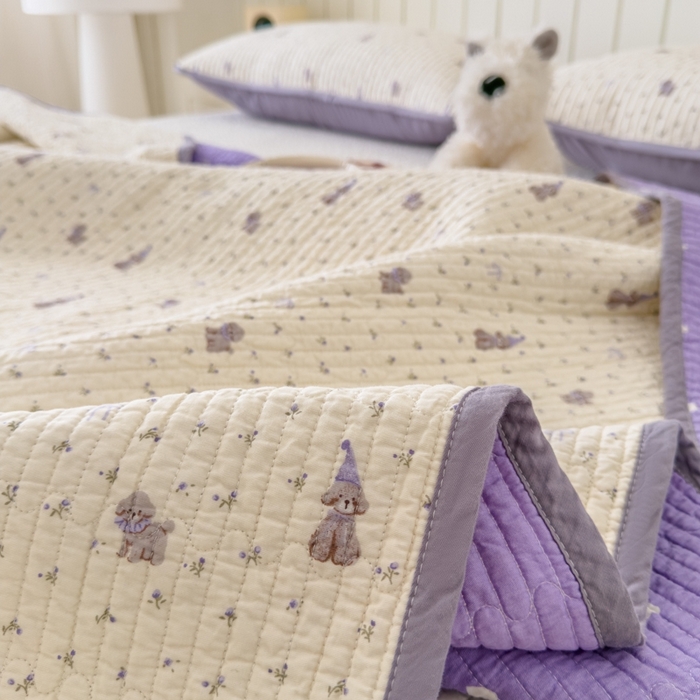 91家纺网 家纺一手货源 找家纺 茉夕家纺 2026新款春季纯棉棉花印花单品床盖单件床盖 圣诞小狗