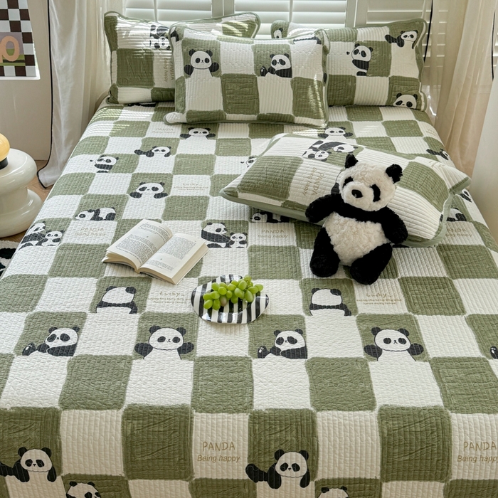 91家纺网 家纺一手货源 找家纺 茉夕家纺 2026新款春季纯棉棉花印花单品床盖单件床盖 熊猫胖达