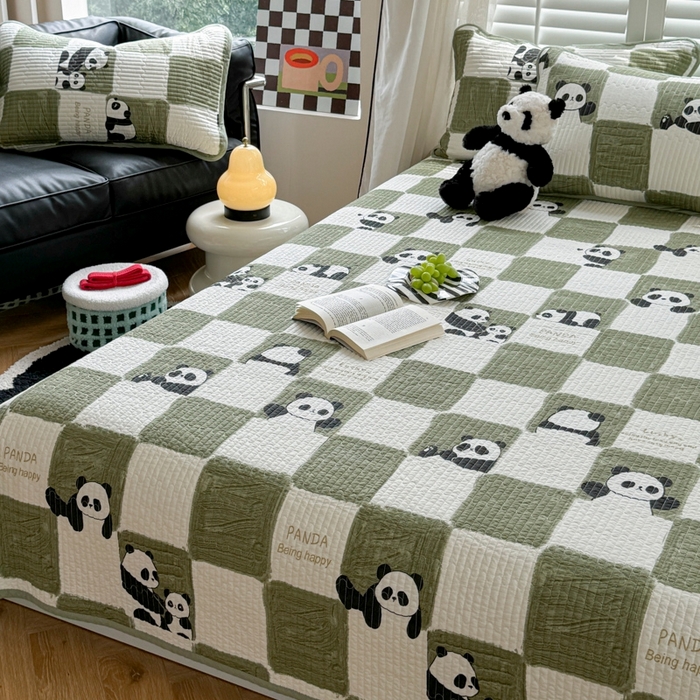 91家纺网 家纺一手货源 找家纺 茉夕家纺 2026新款春季纯棉棉花印花单品床盖单件床盖 熊猫胖达