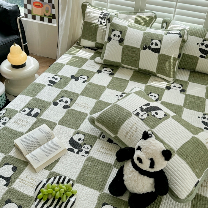 91家纺网 家纺一手货源 找家纺 茉夕家纺 2026新款春季纯棉棉花印花单品床盖单件床盖 熊猫胖达