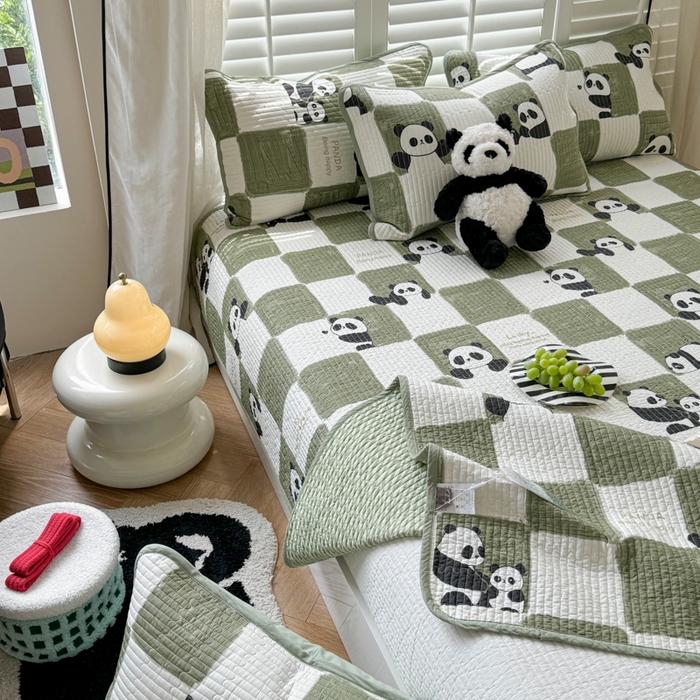 91家纺网 家纺一手货源 找家纺 茉夕家纺 2026新款春季纯棉棉花印花单品床盖单件床盖 熊猫胖达
