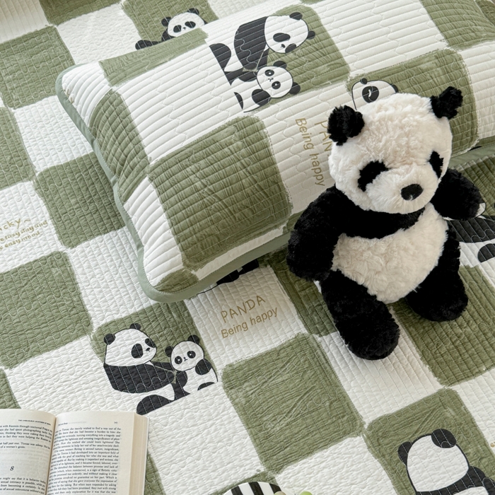 91家纺网 家纺一手货源 找家纺 茉夕家纺 2026新款春季纯棉棉花印花单品床盖单件床盖 熊猫胖达