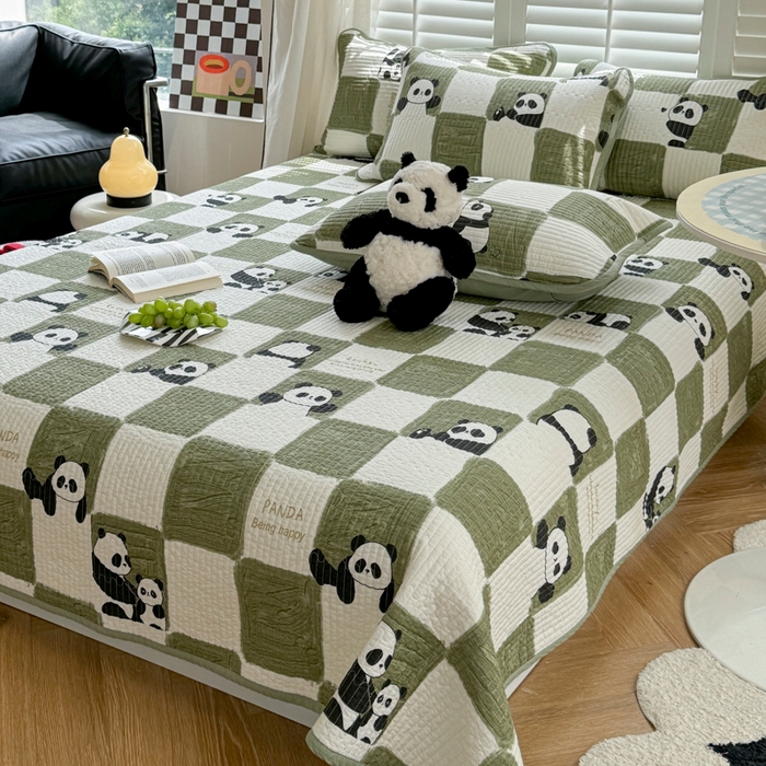 91家纺网 家纺一手货源 找家纺 茉夕家纺 2026新款春季纯棉棉花印花单品床盖单件床盖 熊猫胖达