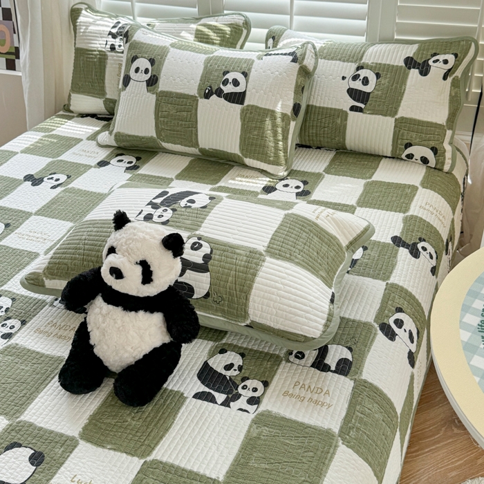 91家纺网 家纺一手货源 找家纺 茉夕家纺 2026新款春季纯棉棉花印花单品床盖单件床盖 熊猫胖达