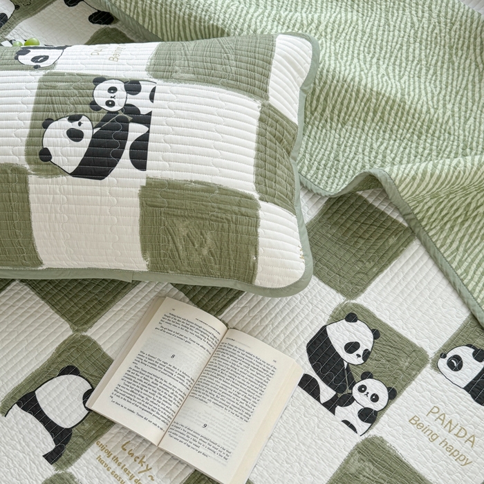 91家纺网 家纺一手货源 找家纺 茉夕家纺 2026新款春季纯棉棉花印花单品床盖单件床盖 熊猫胖达