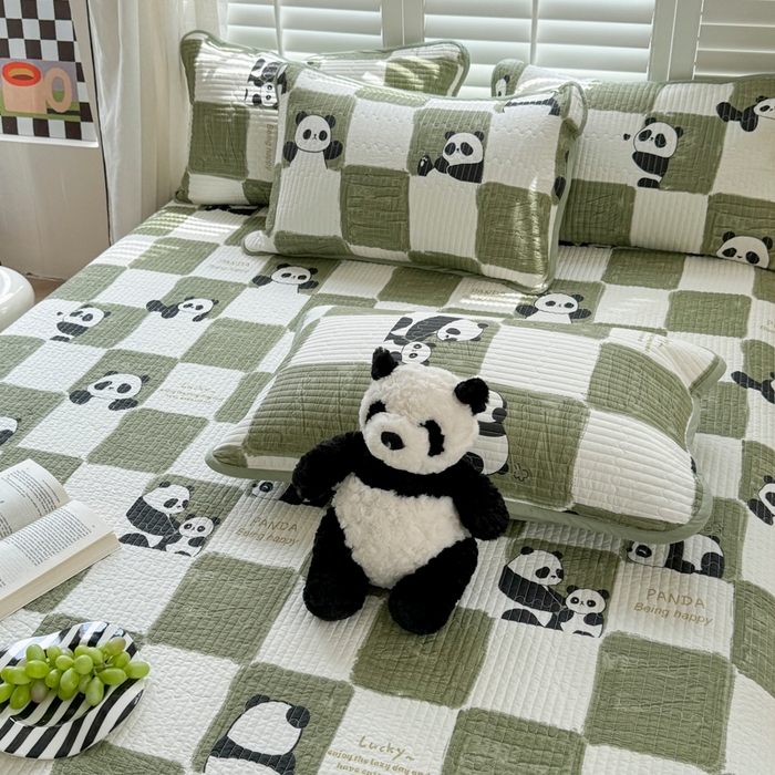 91家纺网 家纺一手货源 找家纺 茉夕家纺 2026新款春季纯棉棉花印花单品床盖单件床盖 熊猫胖达